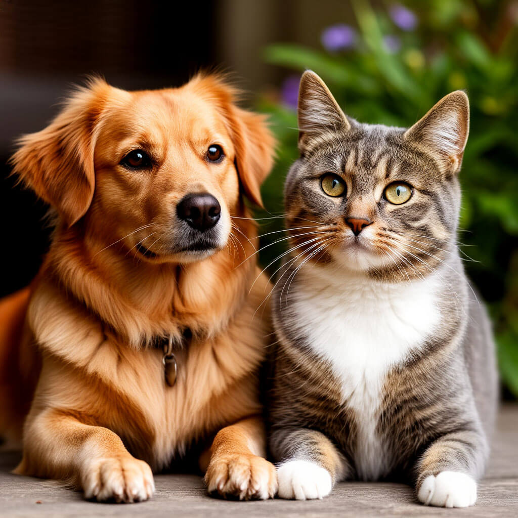 Happy dog and cat together